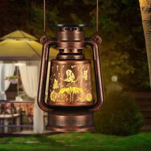 Solar Lantern Outdoor Hanging Vintage LED Waterproof Camping Light with Beautiful Graphics Landscape Decor for Yard,Patio,Porch,Lawn,Tabletop(Butterfly)