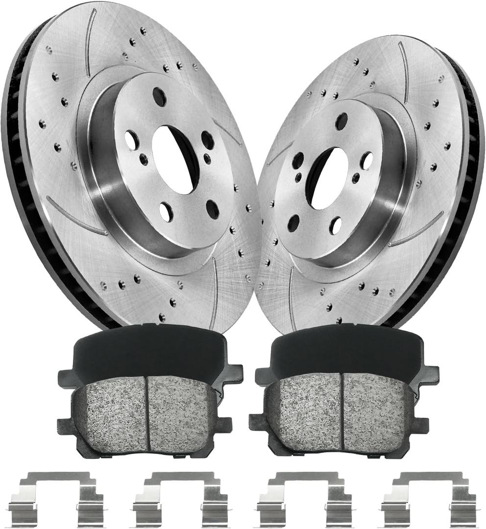 Anpulsero Brake Pads And Rotors Kit Front Vented Compatible with 2003-2008 Toyota Corolla;2003-2008 Toyota Matrix;2003-2008 Pontiac Vibe Drilled Slotted Brake Rotors& Pads for D923-7824 & 31270(275mm)