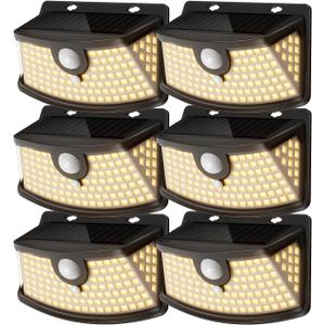 Aootek New Solar Motion Sensor Lights 120 LEDs with Lights Reflector,270 Wide Angle, IP65 Waterproof, Step Lights for Front Door, Yard, Garage, Deck (Black, Warm White, 6-Pack)