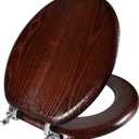 Angel Shield Durable Wood Veneer Natural Toilet Seat Metal Hinged Easy Clean Anti-scratch American Standard(Round,Dark Walnut)