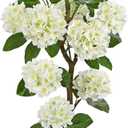 Hollyone 4FT White Hydrangea Artificial Flowers Tree Large Real Touch Faux Silk Hydrangea Plants Potted Fake Flower in White Pot for Home Indoor Outdoor Front Porch Garden Entrance Living Room Decor