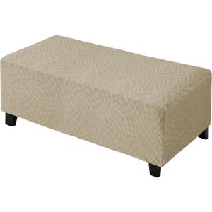 ZNSAYOTX 2026 Rectangle Ottoman Cover (L:57"-75") Super Stretch Soft Footrest Slipcover Form Fit, Universal Folding Foot Stool Covers with Non-Slip Elastic Band, Fashion Jacquard Texture, Khaki
