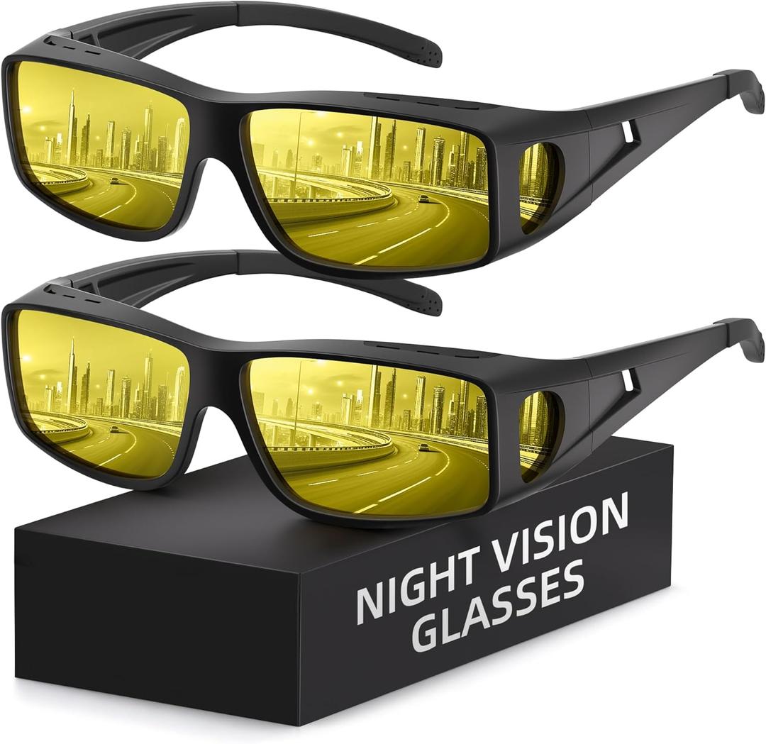 Fanshen Night Driving Glasses for Men Women, Fit Over Night Vision Glasses Anti Glare Polarized Lens with UV Protection