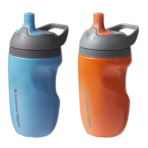Tommee Tippee Insulated 9oz Sporty Spout Toddler Water Bottle, No Spill Sippy Cups for Toddlers 13, TwoPiece Valve Helps Stop Spills, Orange and Blue, BPA Free, Pack of 2