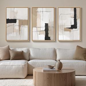 Large Framed Neutral Abstract Wall Art Set of 3, Modern Black and White Beige Canvas Prints Paintings Artwork for Walls, Minimalist Pictures for Living Room, Bedroom, Dining Room Wall Decor 20x30 In, 20" W x 30" H x 3Pcs
