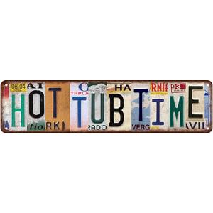 Hot Tub Time Sign Funny Bathroom Decor Hot Tub Accessories Outdoor Fun Gifts For Hot Tub Lovers Metal Tin Signs 4x16 Inch (095)