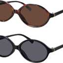 milramtob Retro Oval Sunglasses for Women Trendy Designer Small Round Glasses 90s Shades Cute (Tortoise Shell+black)