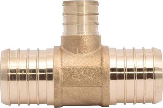 SharkBite 1-1/4 x 1-1/4 x 3/4 Inch Brass Crimp Reducing Tee, PEX Pipe, PE-RT, UC08353522