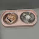 Elevated Cat Bowl, Raised Cat Food and Water Bowl Set for Indoor Cats, Splash Proof with 2 Stainless Steel Pet Food Bowls for Cats and Puppies, Whisker Fatigue and Dishwasher Safe - Pink