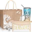 6 Pcs Christmas Beach Gifts for Women Set Beach Theme Gift Set Burlap Tote Bags Cosmetic Bag 20 oz Tumbler Keychain for Christmas Holiday Travel Wedding Bride Bridesmaids(Classic)