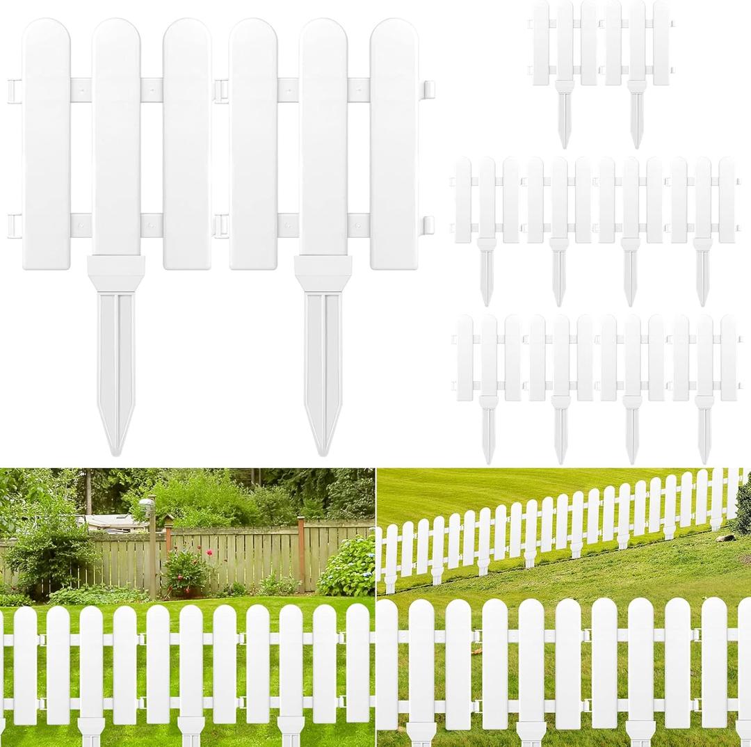 ELECLAND 12 Pieces Garden Fence with 12 Pieces Fence Insert White Plastic Fence Garden Picket Fence Edgings Lawn Flowerbeds Plant Borders Decorative Garden Yard