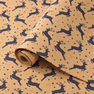 ZJHiome Christmas Wrapping Paper Roll 43cm*10m Xmas Wrapping Paper Recyclable Kraft Paper for Xmas New Year Winter Holidays Gifts Wrap (Blue Deer, Pack of 2)