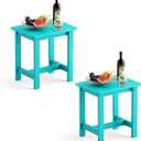 LUE BONA Outdoor Side Table Set of 2, HDPS Small Outdoor Table, Adirondack Side Table, Outside End Table for Patio, Deck, Pool, Weather Resistant/Easy Maintenance, Aruba Blue (16.1 in)