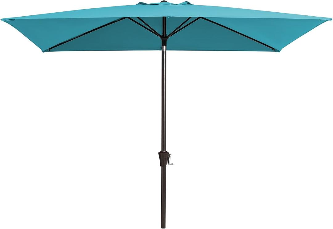 JEAREY 6.5x10ft Olefin Rectangular Patio Umbrella, Rectangle Outdoor Umbrellas with Auto Tilt Crank System, Market Table Umbrella UV Protection Fade-Resistant for Pool Deck Garden Yard, Lake Blue