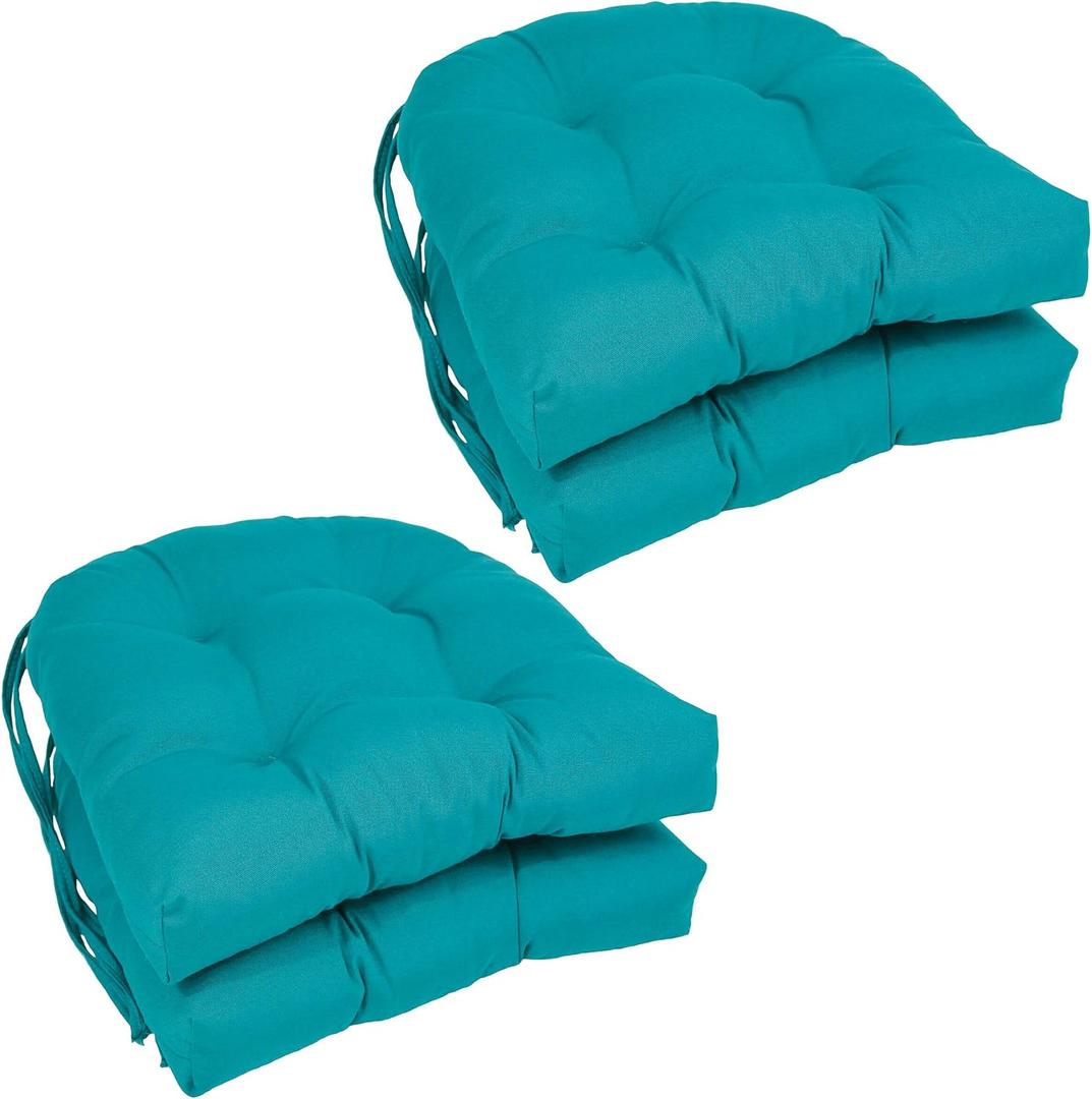 Blazing Needles Polyester 16-inch Twill Rounded Back Chair Cushion, 4 Count (Pack of 1), Aqua Blue