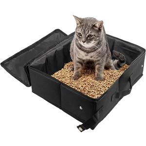 Portable Cat Travel Litter Box with Zipped Lid, Foldable Travel Litter Box, No Leakage, No Smell, Waterproof, Easy to Carry, Easy to Use in Hotels, Car (Dark Black)
