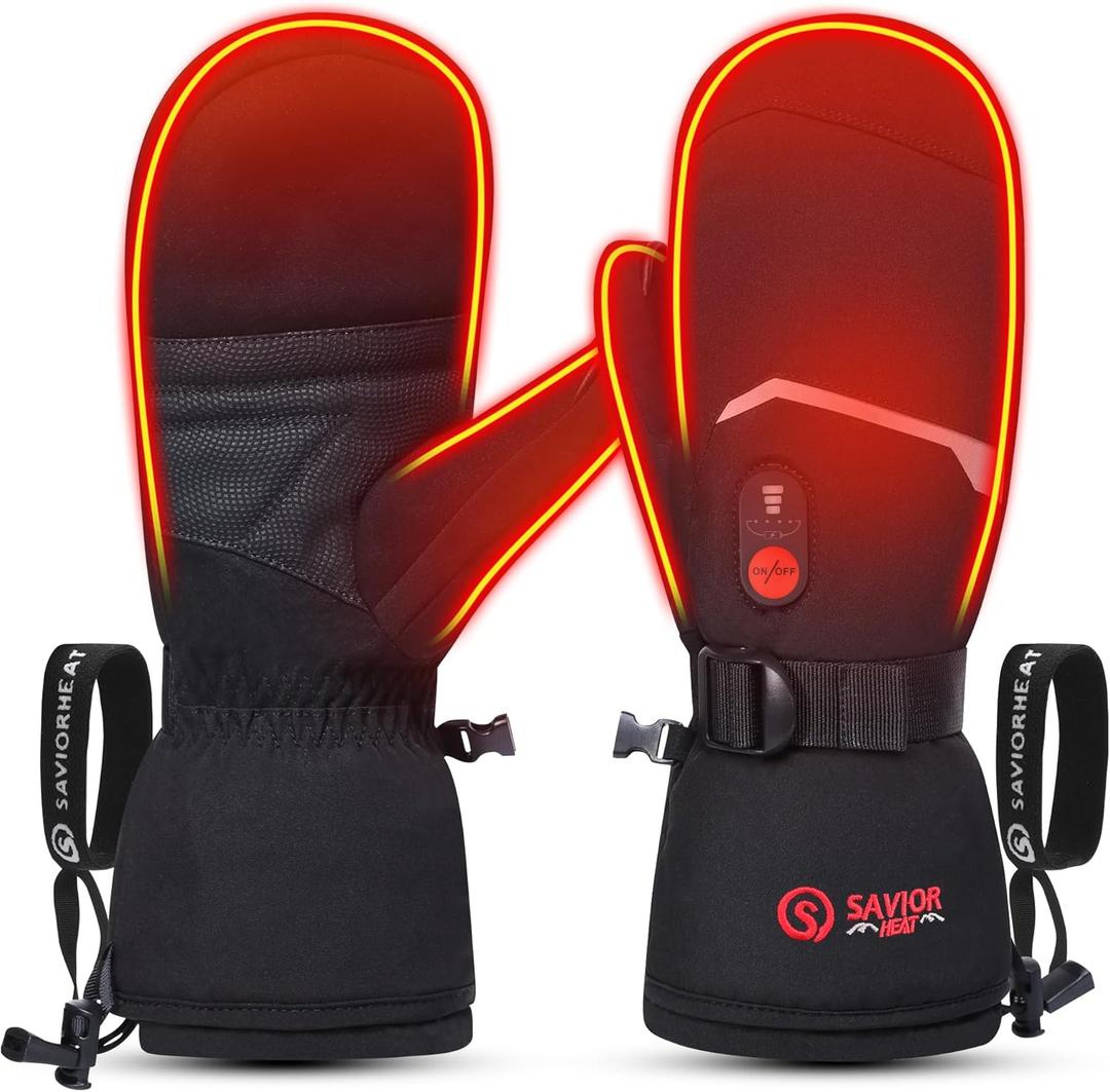 SAVIOR HEAT Heated Mittens Battery Ski Gloves, Upgraded Electric Rechargeable Mitts for Skiing Camping Hiking Arthritis Hands Men Women (Large)