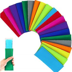 20 Pack Ice Pop Sleeves Popsicle Holders Bags, Neoprene Fabric, 10 Colors (Yellow,Orange,Light Blue,Green,Grey,Rose Red,Red,Purple)