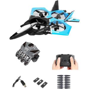 Combat Drone Specifications and Features: Dual Remote Control- Color Options: Blue, Control Range: 60-80 meters Battery Specifications: 3.7V 500MAH Charging Time: 120 minutes Flight Time: 10 minutes Key Features: 1. Enhanced flight capabilities via headless mode, hovering, and 360 stunt roll 2. Integrated high-definition camera for real-time photo and video capture 3. Mobile app connectivity for seamless file transfer and drone control, traditional remote control and glove remote control