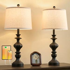 SAIWEYA 27.5" Farmhouse Table Lamps Set of 2, 3 Way Dimmable Bedside Lamps