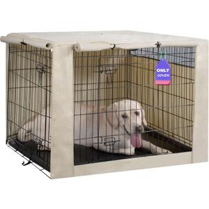 HiCaptain Dog Crate Cover 42.0" L x 28.0" W x 30.0" H with Breathable Mesh, Durable Heavy Duty Kennel Cover, Dual Zippered Panels, Windproof Waterproof UV-Resistant(Beige)