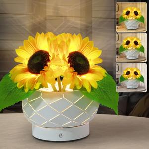 Sunflower Table Lamp, 3 Colors Touch Infinitely Dimming Flower with Vase Lamp, Rechargeable Cordless Artificial Flower Light, LED Potted Flower Lamp Gift for Mom Women Grandma (3 Sunflower)