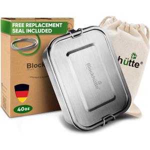 Blockhtte Stainless Steel Lunch Box for Adults I 40oz I with free Sealing I Metal Bento Box with 3 Compartments, Leak-Proof Lunch Container, Metal Food Storage for Travel, Work, Eco-Friendly (40oz, Silver)