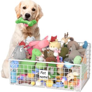 Indestructible Dog Toy basket, Large Toy Box for Dogs,Pet Toy Bin Dog Metal Basket for Toys, Toy Storage Organizer, Toy Box for Living Room Area (White)
