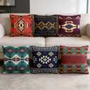 18x18 Inch Plush Throw Pillow Covers Set of 6, Double-Sided Southwestern Aztec Navajo Ethnic Geometric Pattern, Soft Decorative Cushion Covers with Hidden Zipper, No Insert