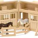 Melissa & Doug Fold and Go Wooden Horse Stable Dollhouse with Handle and Toy Horses (11 pcs)