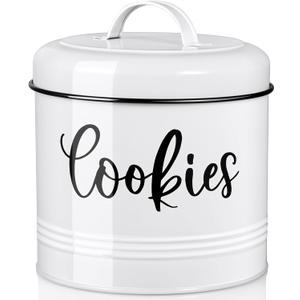 Farmhouse Cookie Jar for Kitchen Counter, 1 Gallon Vintage Cookie Jar with Airtight Lid, Large Food Storage Container for Candy, Cookies, Dessert, Rustic Kitchen Decor and Accessories (White)