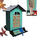 Bird Feeder Squirrel Proof, Hanging Metal Bird Feeders for Outdoors, 6LBS Large Capacity Weight-Activated Perches Wild Birdfeeder for Blue Jay, Cardinal, Garden (Green)