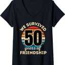 Womens Celebrating 50 YEARS OF FRIENDSHIP Funny Group Matching V-Neck T-Shirt (M, Black)