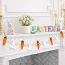 Easter Bunnies and Carrots Garland, 3D Felt Bunny Carrot Wooden Beads Banner Rustic Easter Hanging Wall Decorations for Home Farmhouse Indoor Spring Decor