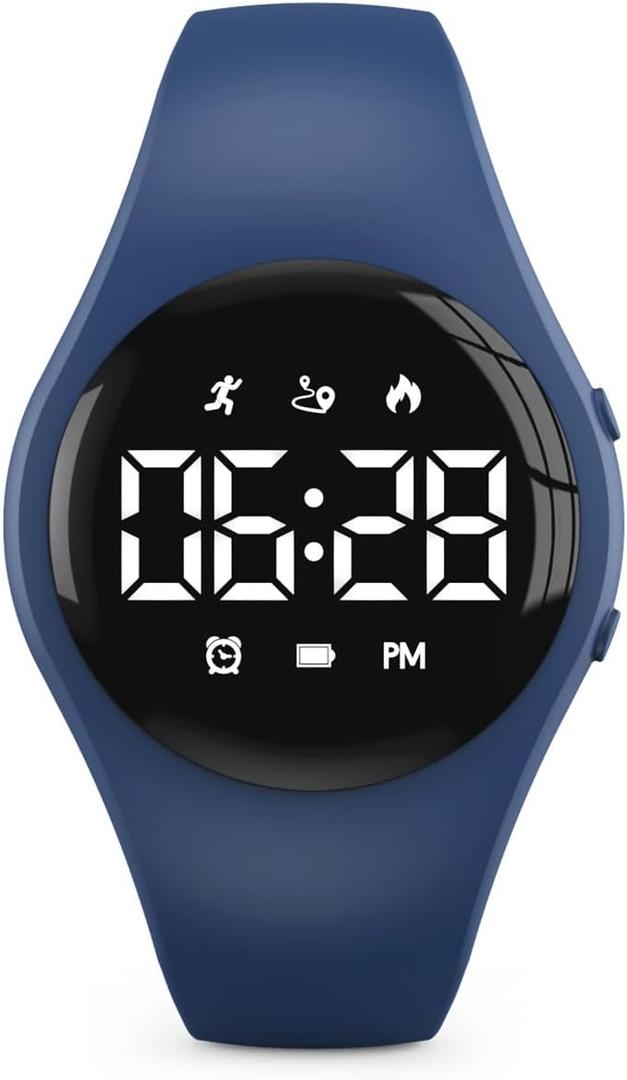 Kids Led Digital Pedometer Watch, Steps Counter, Waterproof Wristwatch, Vibrating Alarm Clock, Stopwatch, Great Gift for Kids Children Teens Girls Boys (Deepblue)