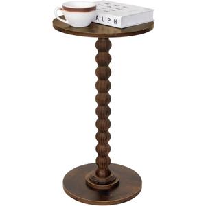Fultyle Round Side Table, Small Drink Table for Small Spaces, Modern Accent Nightstand with Solid Wood Leg for Living Room, Bedroom, Corners, and Office (Rustic Brown)