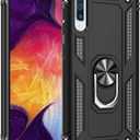 Military Grade Drop Impact for Samsung Galaxy A50 Case 360 Metal Rotating Ring Kickstand Holder Magnetic Car Mount Armor Heavy Duty Shockproof Galaxy A50/A50s/A30s Phone Case (Black)