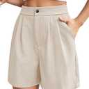 Floerns Women's High Waist Straight Leg Shorts Pleated Casual Shorts with Pocket (Beige, L)