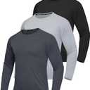 3 Pack Men's Rash Guard Shirts Long Sleeve UV SPF UPF 50+ Sun Protection Shirts Swim Shirts Quick Dry Workout Hiking (X-Large, 3 Pack:black+dark Grey+light Grey)