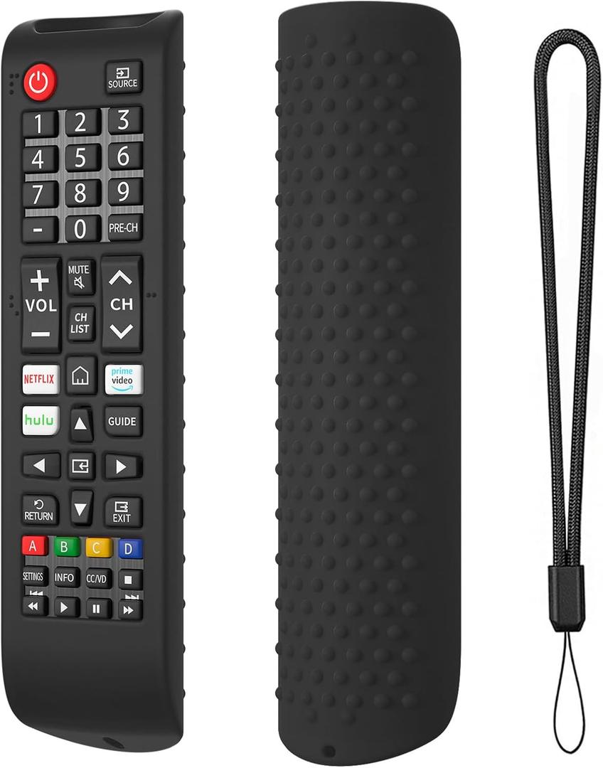 Hi Color Silicone Cover for Samsung TV Remote BN59-01315J, BN59-01315A, BN59-01199F - Soft, Durable, Anti-Slip & Shockproof Protective Case with Lanyard for Samsung Smart TV Remote Control (Black)