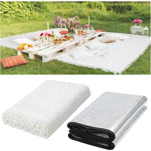Hahafelt 91x 71 in Extra Large Outdoor Picnic Blanket with Waterproof Mat Oversize Beach Woven Cotton Yarn Blanket with Fringe Machine Sandproof for Spring Summer Camping Beach Park(Boho,White)