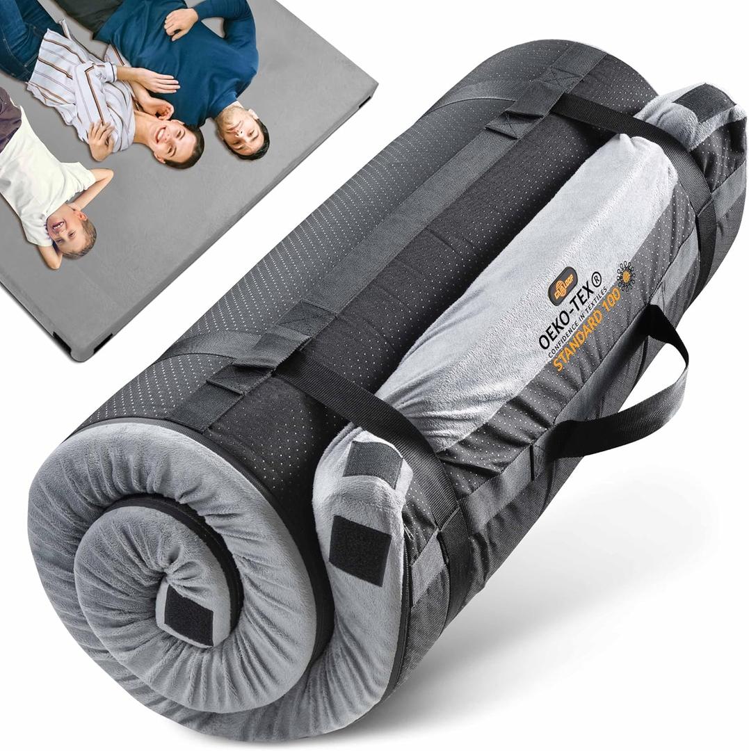 3 Inch GAIALOOP Thick Memory Foam Camping Mattress Sleeping Pad [Car/Tent/Cot] Glamping Portable Floor Mat Roll Up Futon Mattress for Guests Sleepover (Queen:80*60*4", Space Gray)