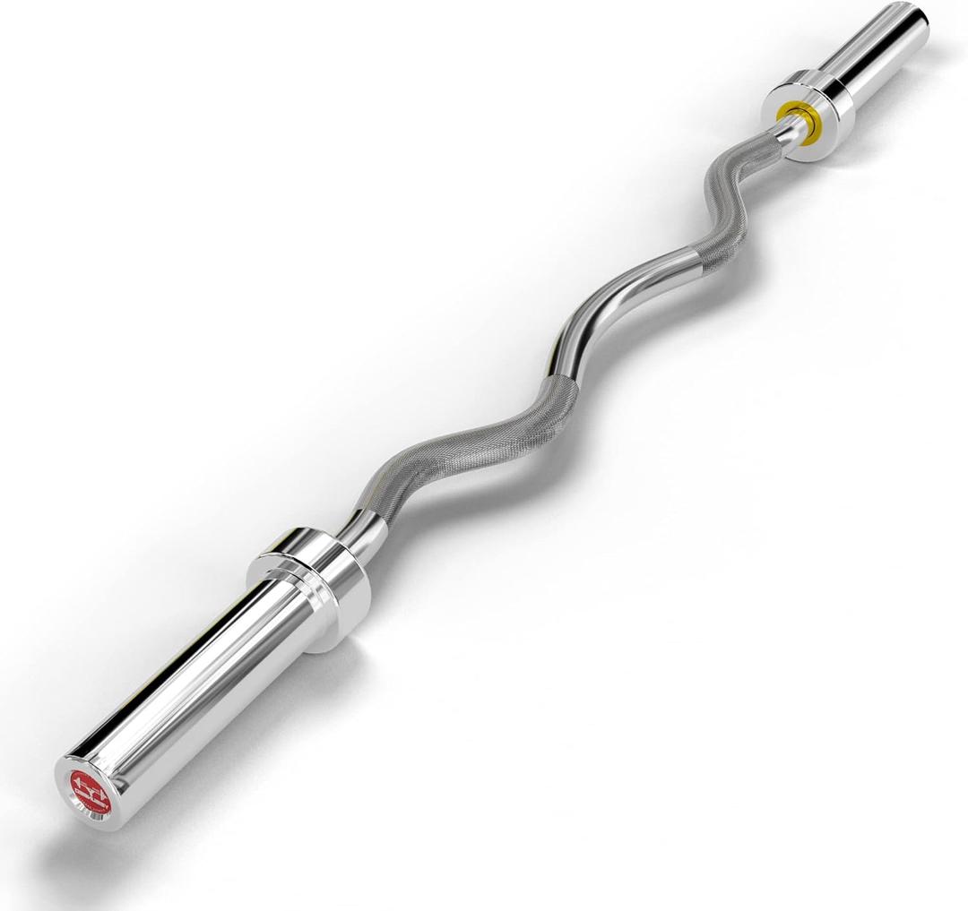 Holleyweb 2 Inch EZ Curl Bar for Biceps, Squats, Bench Press - Olympic Bar for Weightlifting & Powerlifting (47in/330lbs, Sliver)