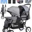 Double Stroller for Infant Toddler, Foldable Double Baby Stroller with Tandem Seating and Adjustable Backrest - Extra Gift Toys/Mosquito Net/Sleeping Mats/ 2 Hooks/ 2 Cotton Pads（Grey）