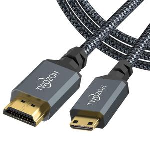 Twozoh Mini HDMI to HDMI Cable 1FT, Short High-Speed HDMI to Mini HDMI Braided Cord Support 3D 4K/60Hz 1080p 720p