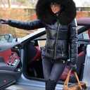 Aofur Womens Ladies Quilted Winter Coat Fur Collar Hooded Down Jacket Parka Outerwear (Large, Black_Black Fur) (Black, L)