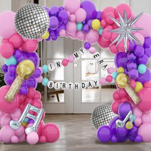 Birthday Decorations 173pcs Pink Purple Balloon Arch Kit With Star Heart Disco Ball Music Note Balloons For Friendship Kraoke Songstar Fans Birthday Bachelorette Prom Party Decor