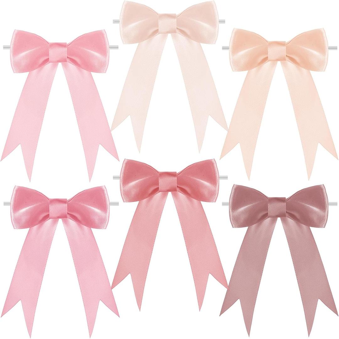 Canlierr Valentine's Day Tie Bows Pastel Satin Ribbon Bows with Twist Tie Craft for Valentine's Gift Wrapping Wedding Birthday (6 x 8 Inch)