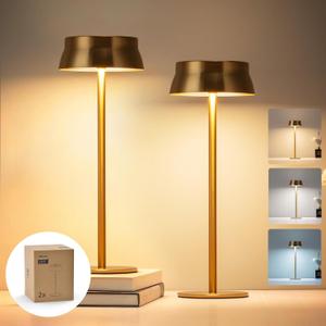 Philips Cordless Table Lamp, Portable Outdoor LED Desk Light,Rechargeable Battery Operated, 2 Adjustable Height, Touch Control & 3 Color Stepless Dimming, Waterproof Lamps for Restaurant/Bedroom (Gold)