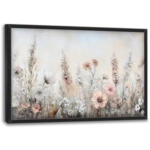 Large Botanical Wildflower Wall Art for Living Room, Rustic Floral Canvas Wall Decor, Nature Flower Framed Pictures Painting Artwork for Bedroom Office 35×23